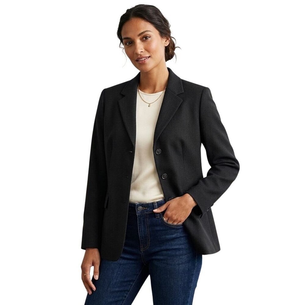 Lands End Womens Black Wool Blend 3 Button Blazer Size 12p